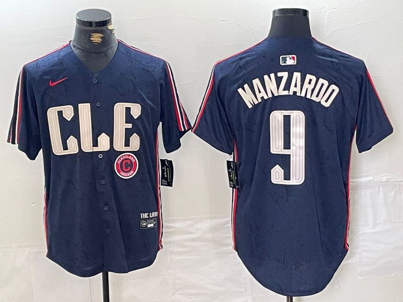Men Cleveland Indians 9 Manzardo Blue City Edition Nike 2024 MLB Jersey style 4